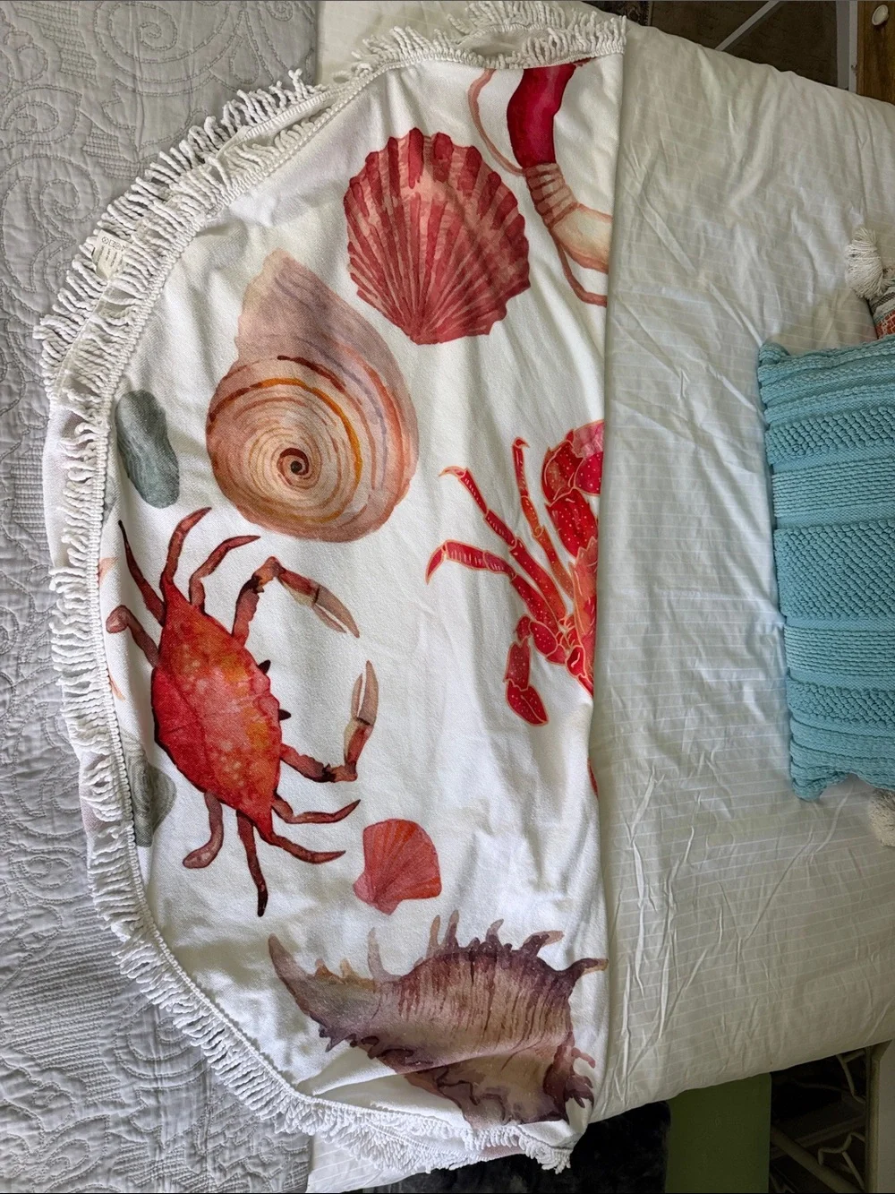 Coastal Red Sea Life Round Beach Towel